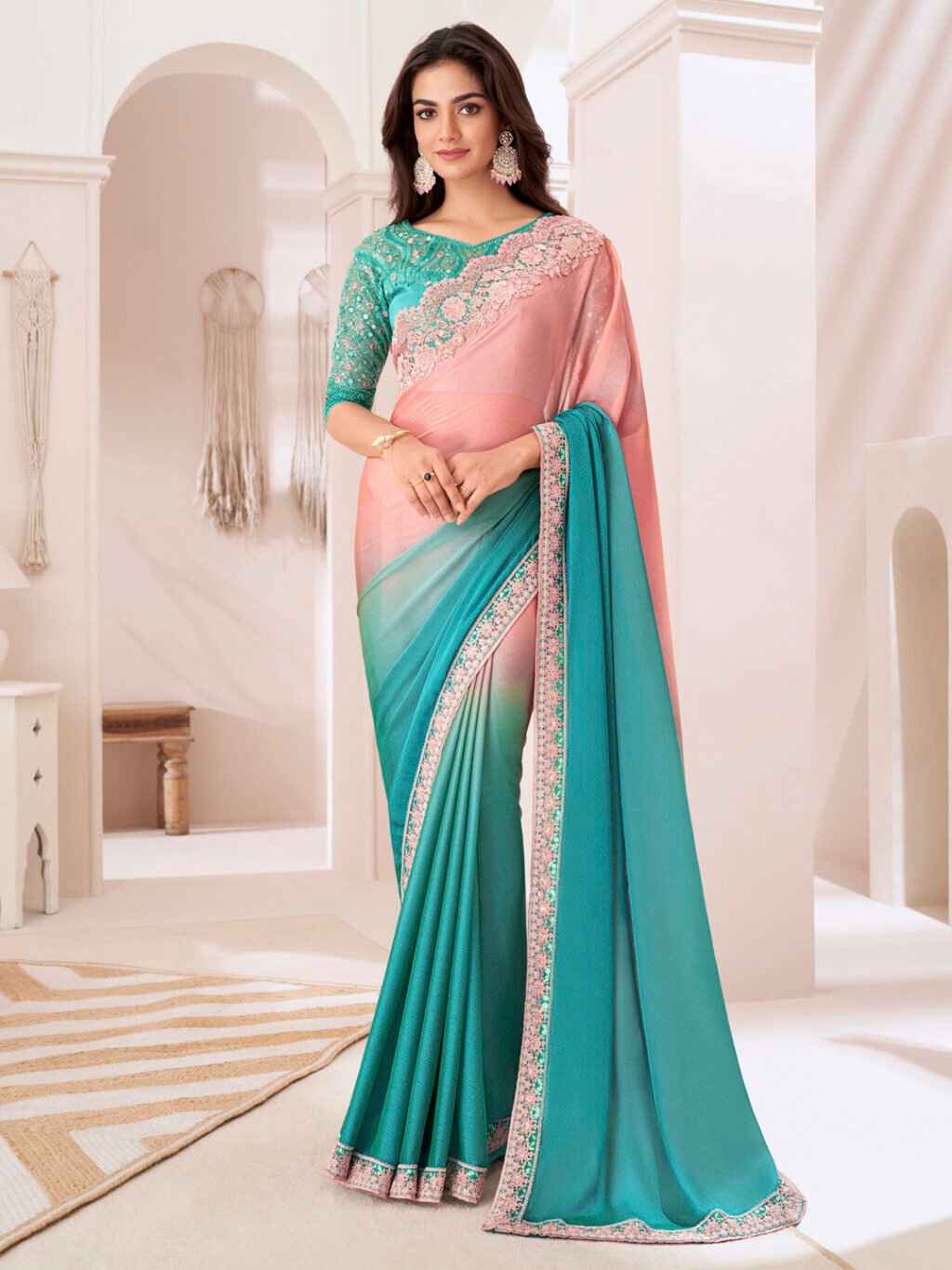 Opulent Peach Sheer Chiffon Saree - Chiffon Saree