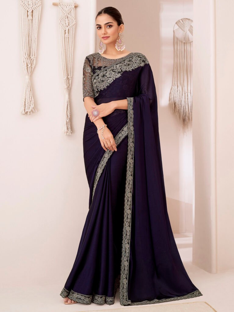 Regal Purple Flowing Georgette Saree - Georgette Saree