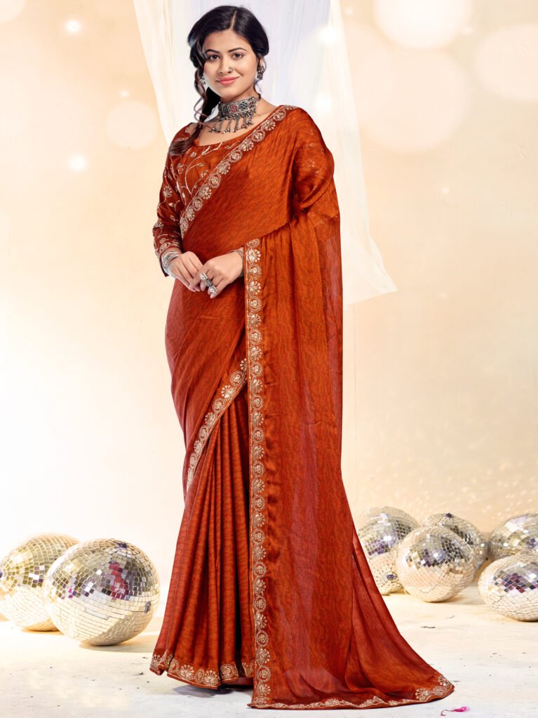 Inaya Rust Sheer Chiffon Lightweight Weave Saree - Chiffon Saree