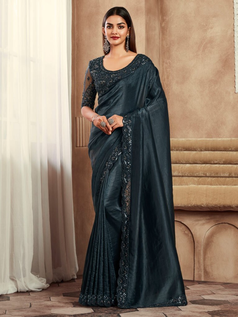 Heritage Black Designer Georgette Saree - Sarees