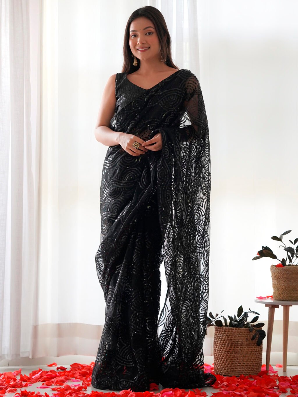 Graceful Black Designer Zari Woven Unique Saree - Net Saree