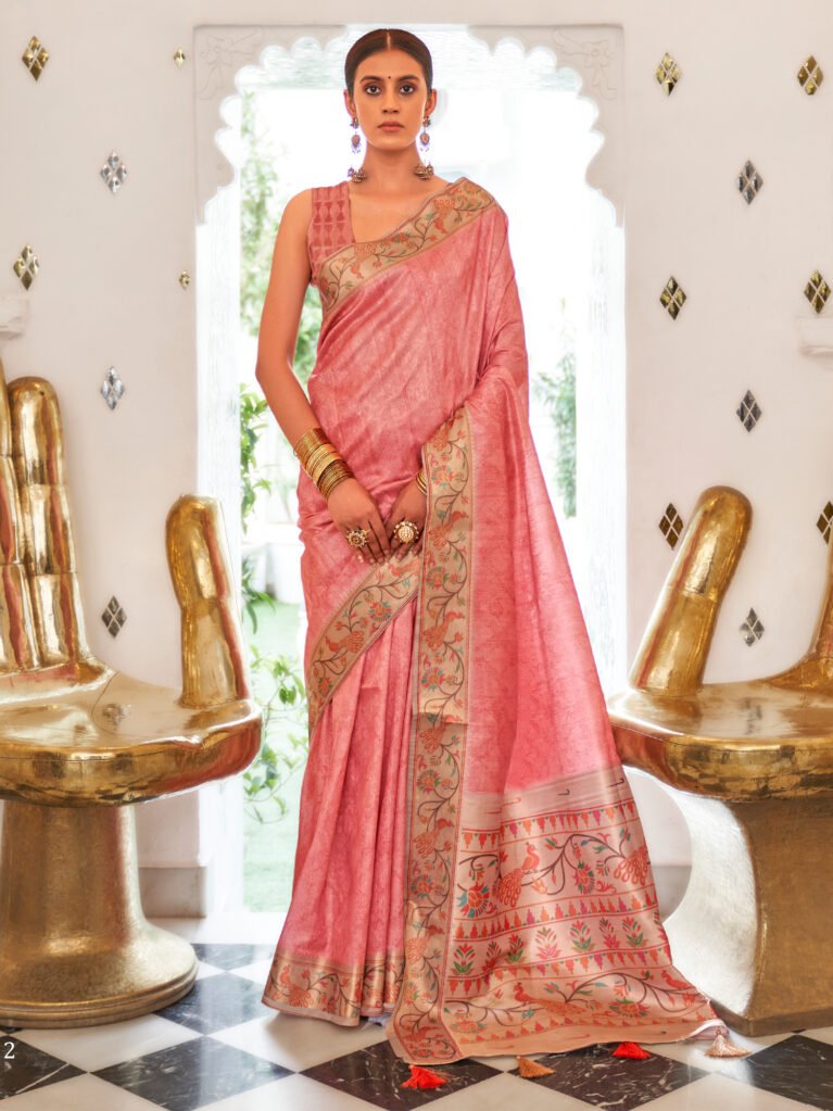 Flamingo Pink Paithani Silk Saree - Sarees