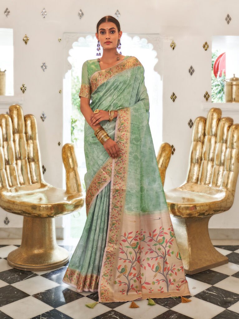 Opulent Sea Green Paithani Silk Saree - Sarees