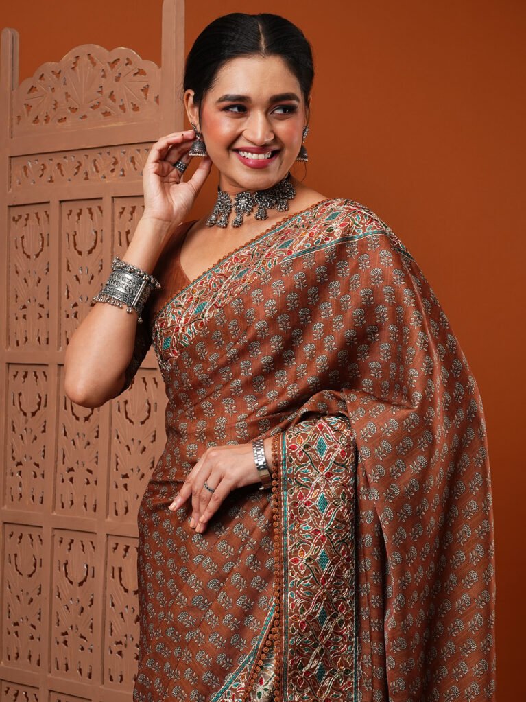 Exquisite Brown Designer Georgette  Saree - Sarees