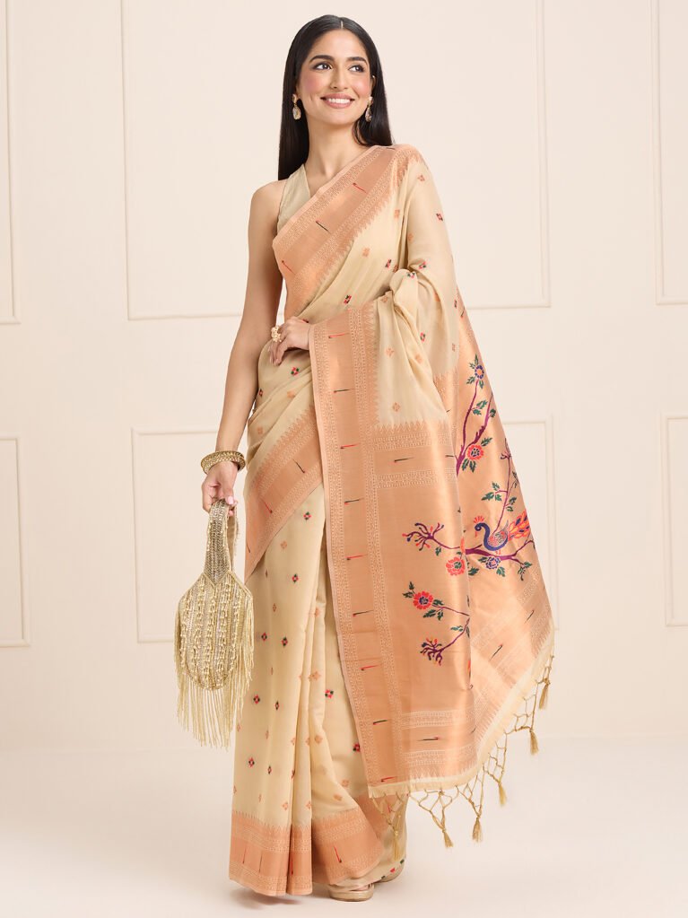 Heritage Cream Banarasi Silk Saree - Sarees