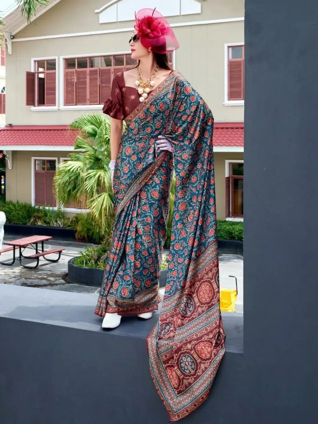 Blue Sattin Crape Saree for Women - Designer Traditional Saree
