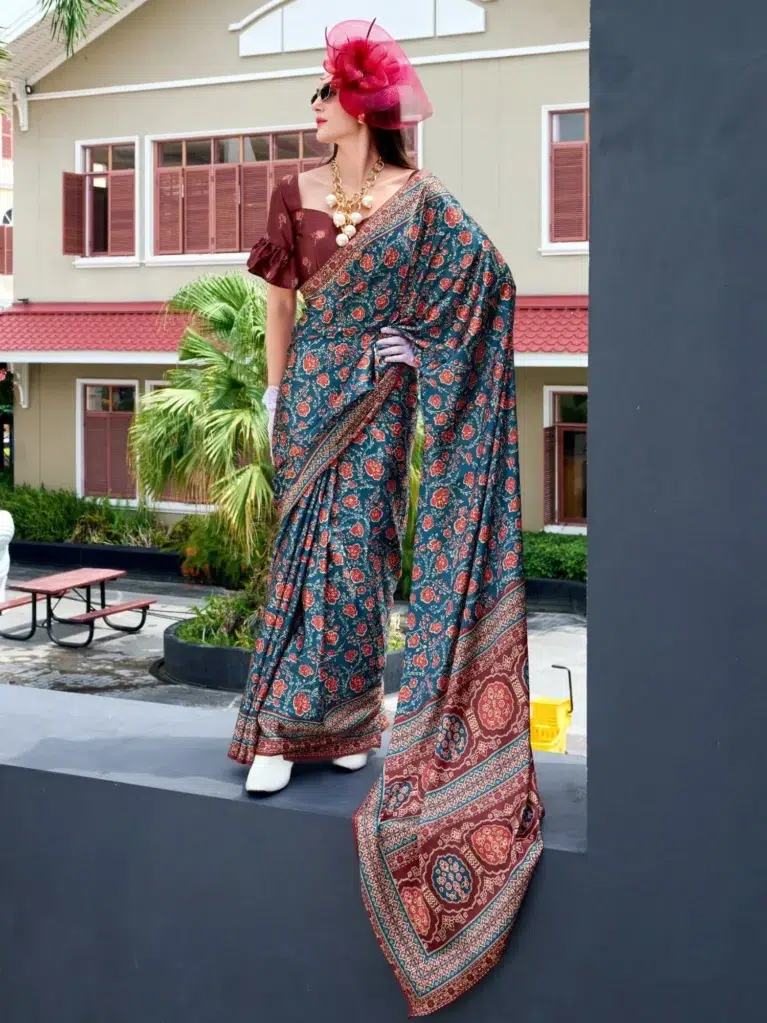 Blue Sattin Crape Saree for Women - Designer Traditional Saree
