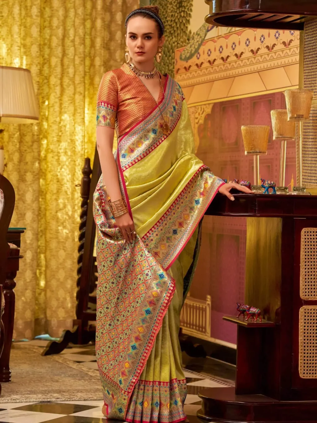 Yellow Tissue Silk Saree for Women - Designer Traditional Saree