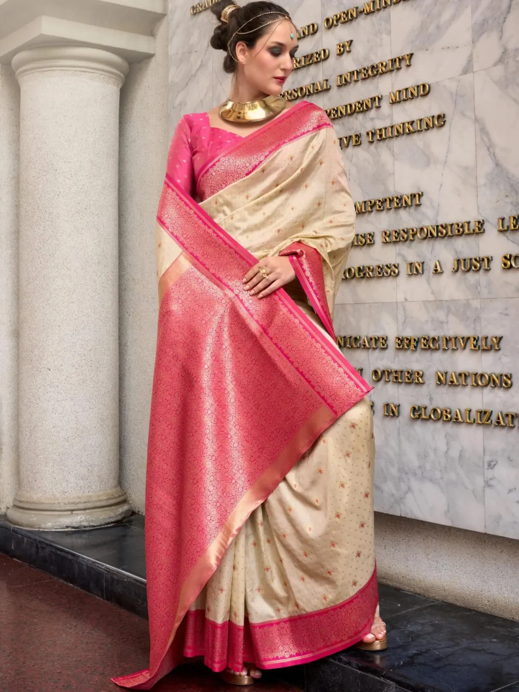 Cream Pure Soft Saree for Women - Designer Traditional Saree