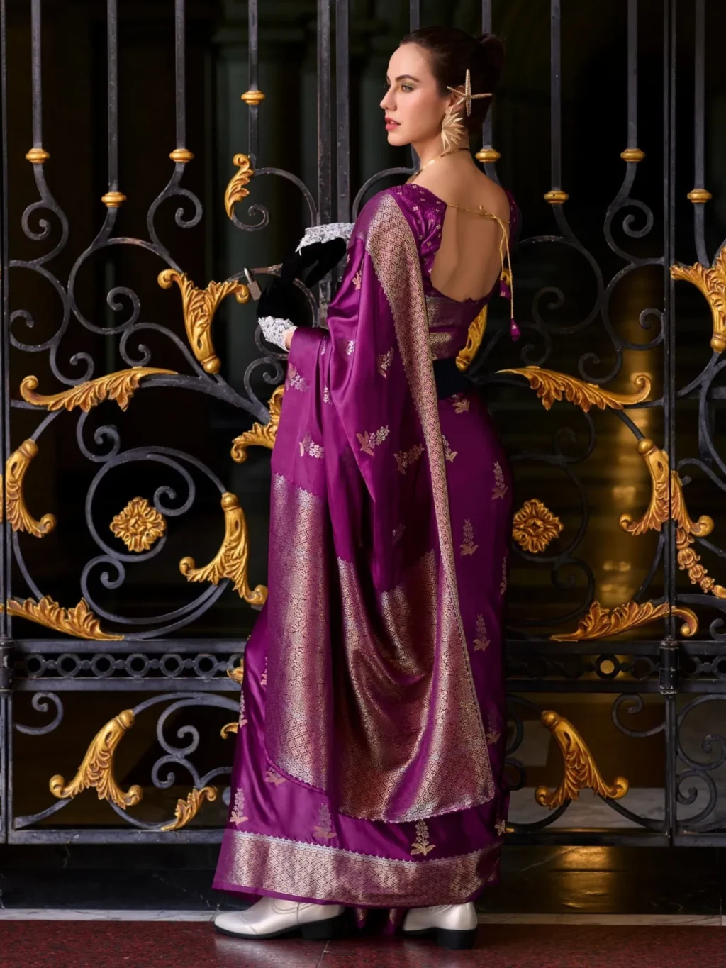 Purple Satttin Munga Silk Saree - Image 3