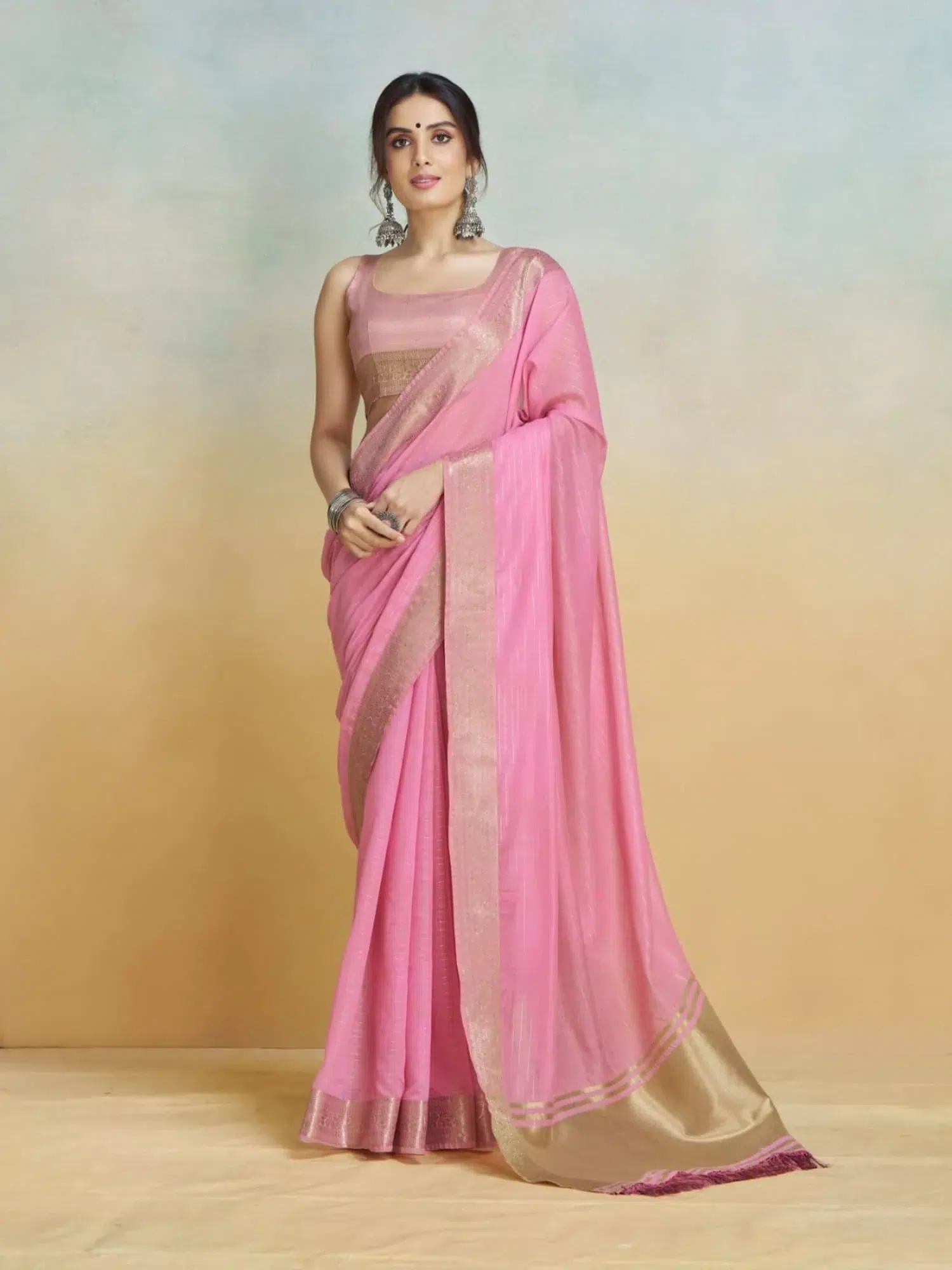 Light Pink Handloom Khadi Silk Saree