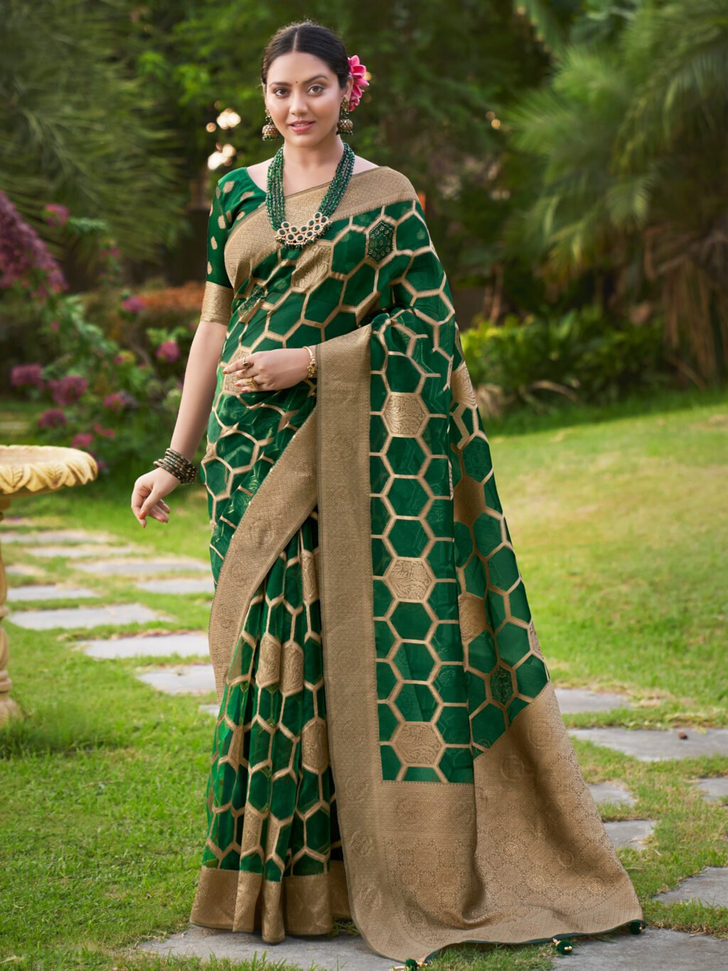 Timeless Green Organza Zari Banarasi Saree - Organza Saree