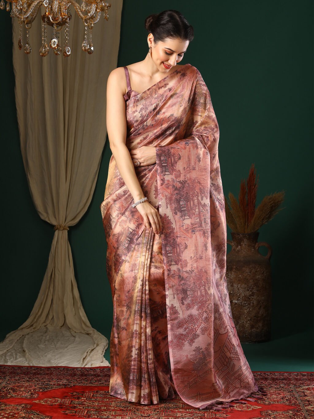Elegant Mauve Organza Printed Saree - Printed Saree