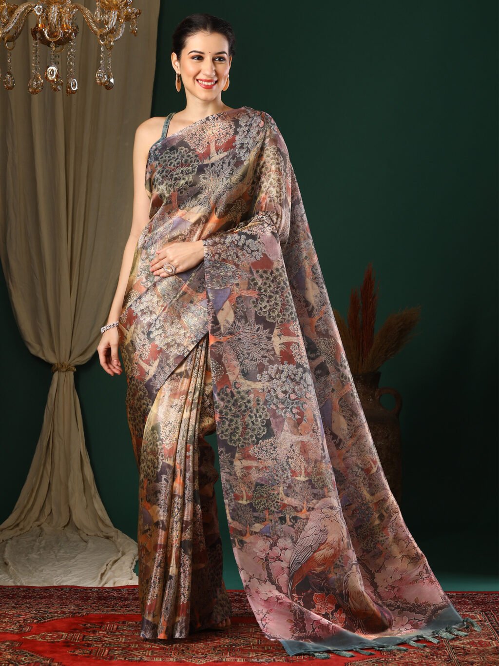 Graceful Multicolored Organza Printed Saree - Printed Saree