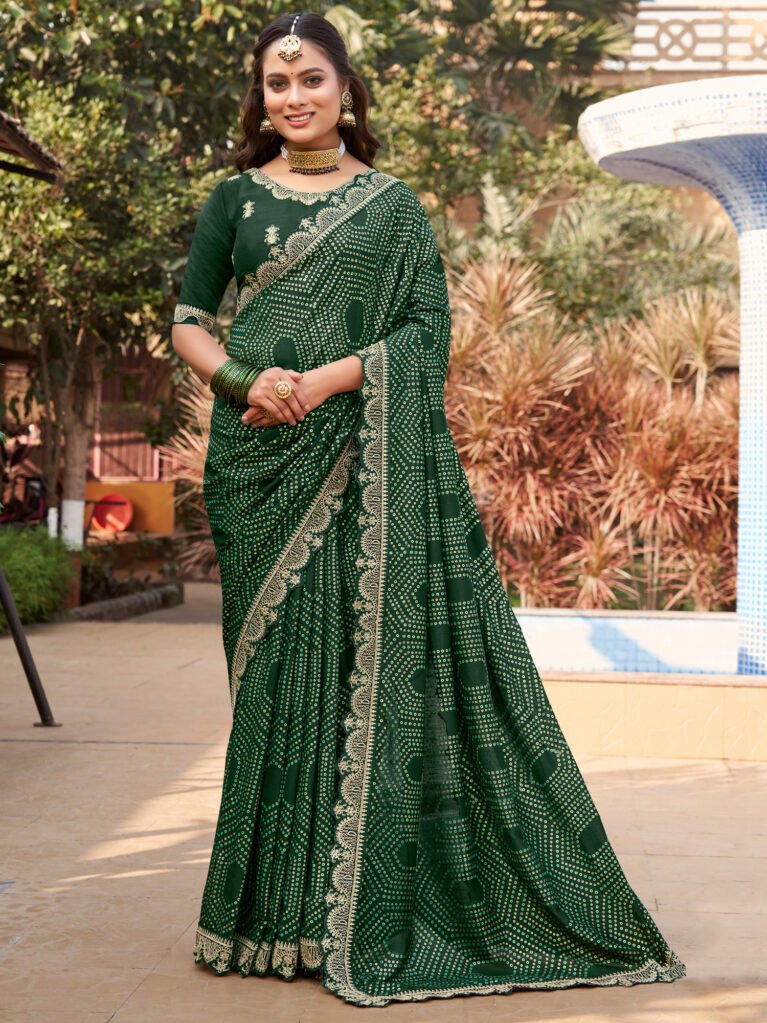 Green Bandhani Georgette Saree - Sarees