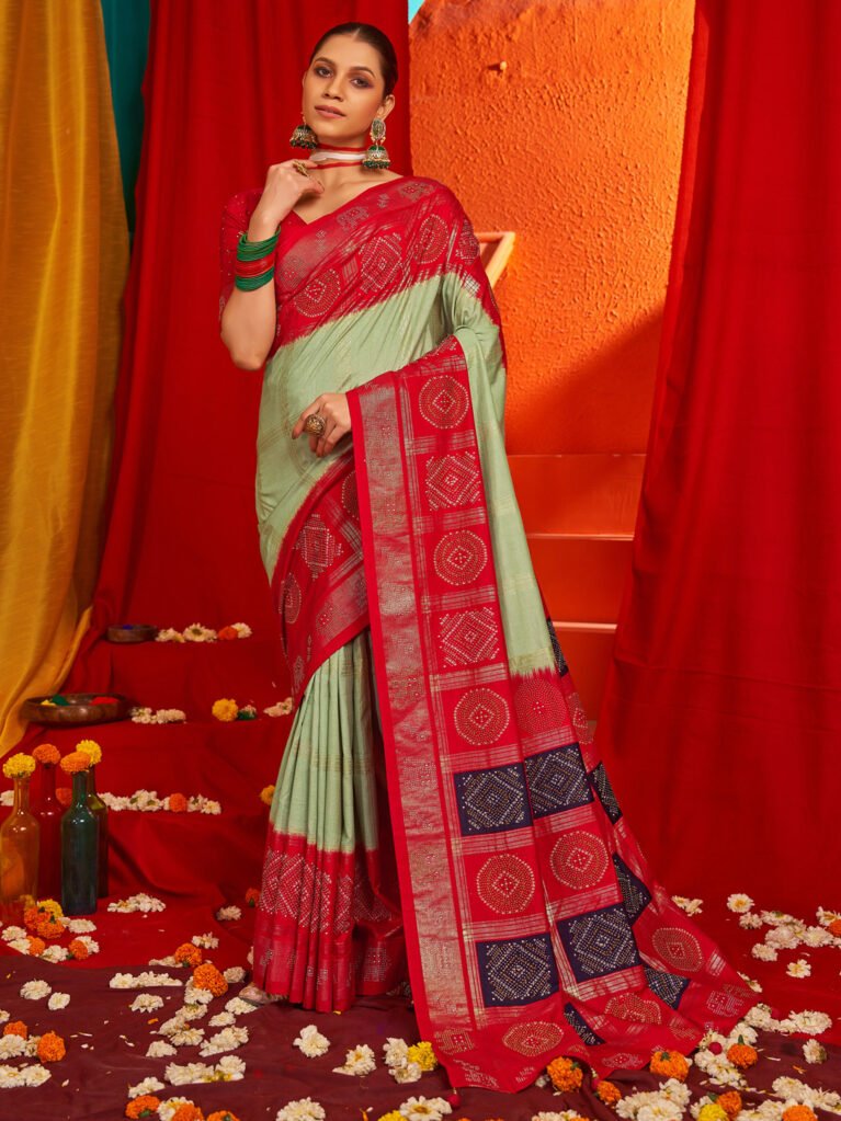 Sea Green Patola Silk Saree - Sarees