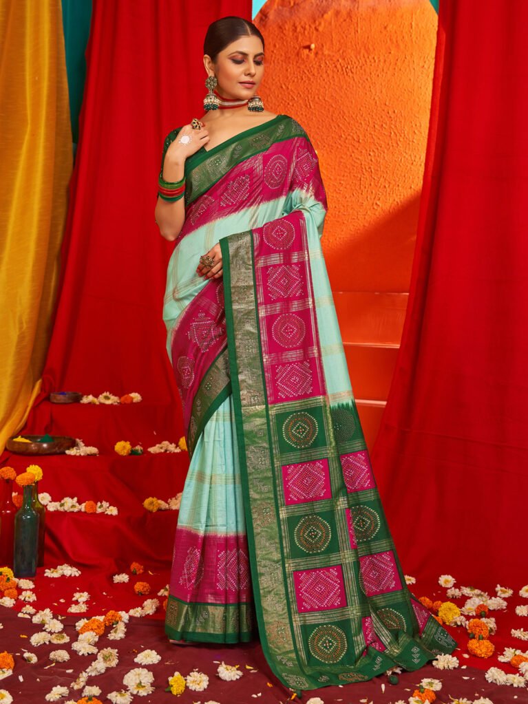 Light Blue Patola Silk Saree - Sarees