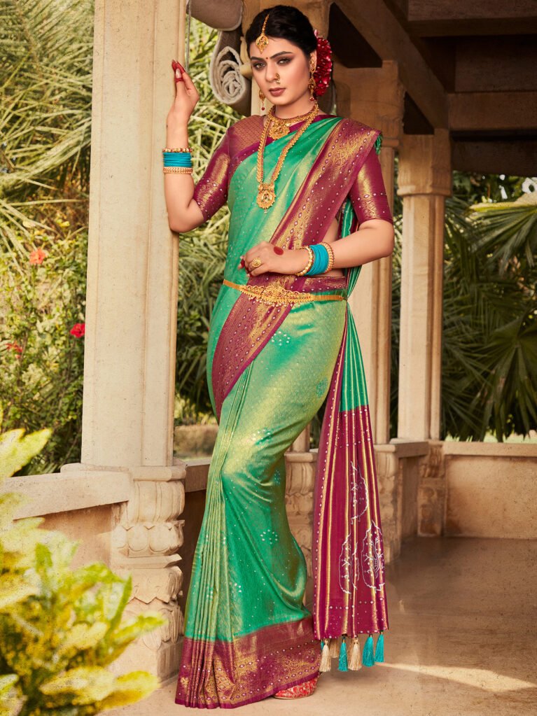 Opulent Sea Green Designer Kanjeevaram Silk Saree - Sarees