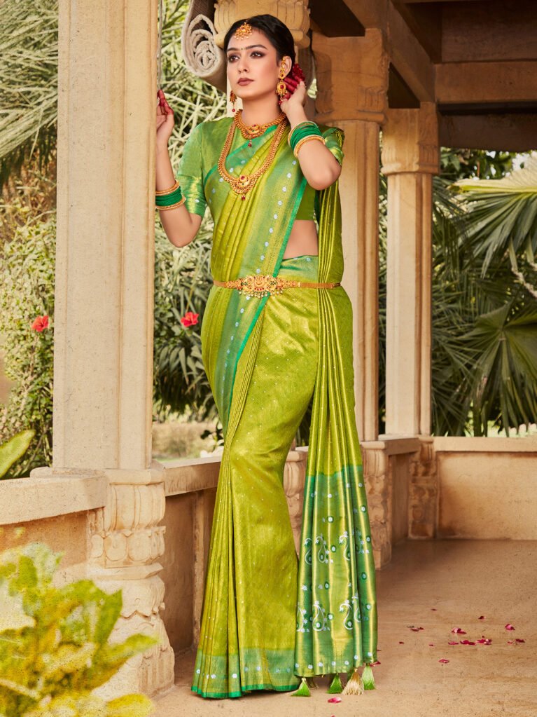 Opulent Lime Green Designer Kanjeevaram Silk Saree - Sarees
