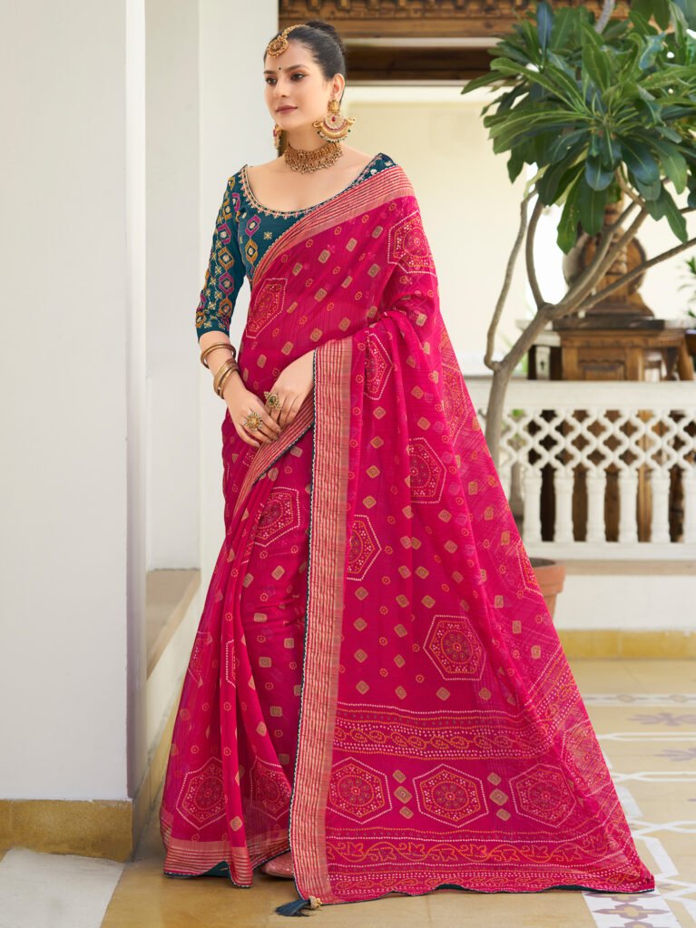 Pink Sheer Chiffon Bandhani Saree - Chiffon Saree