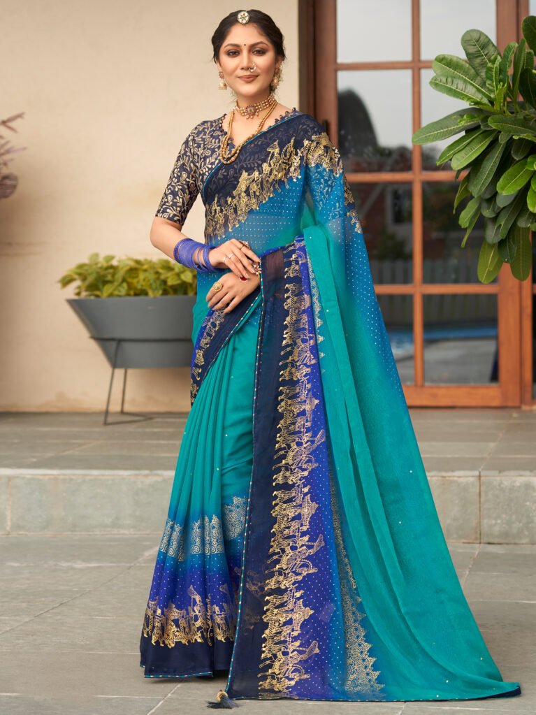 Radiant Blue Sheer Chiffon Lightweight Weave Saree - Chiffon Saree
