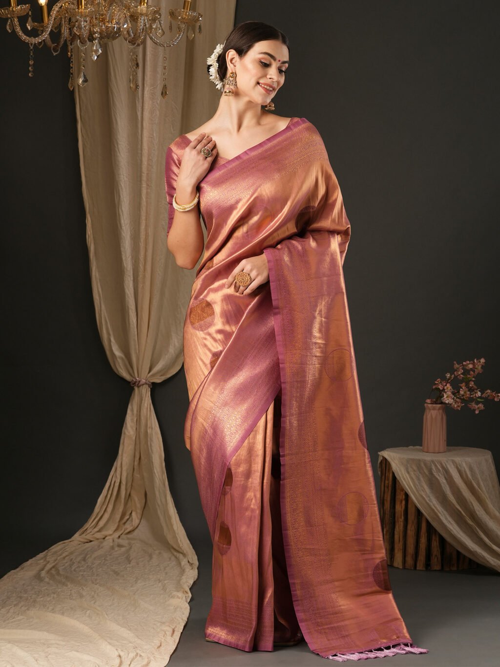 Elegant Mauve Banarasi Silk Saree - Sarees
