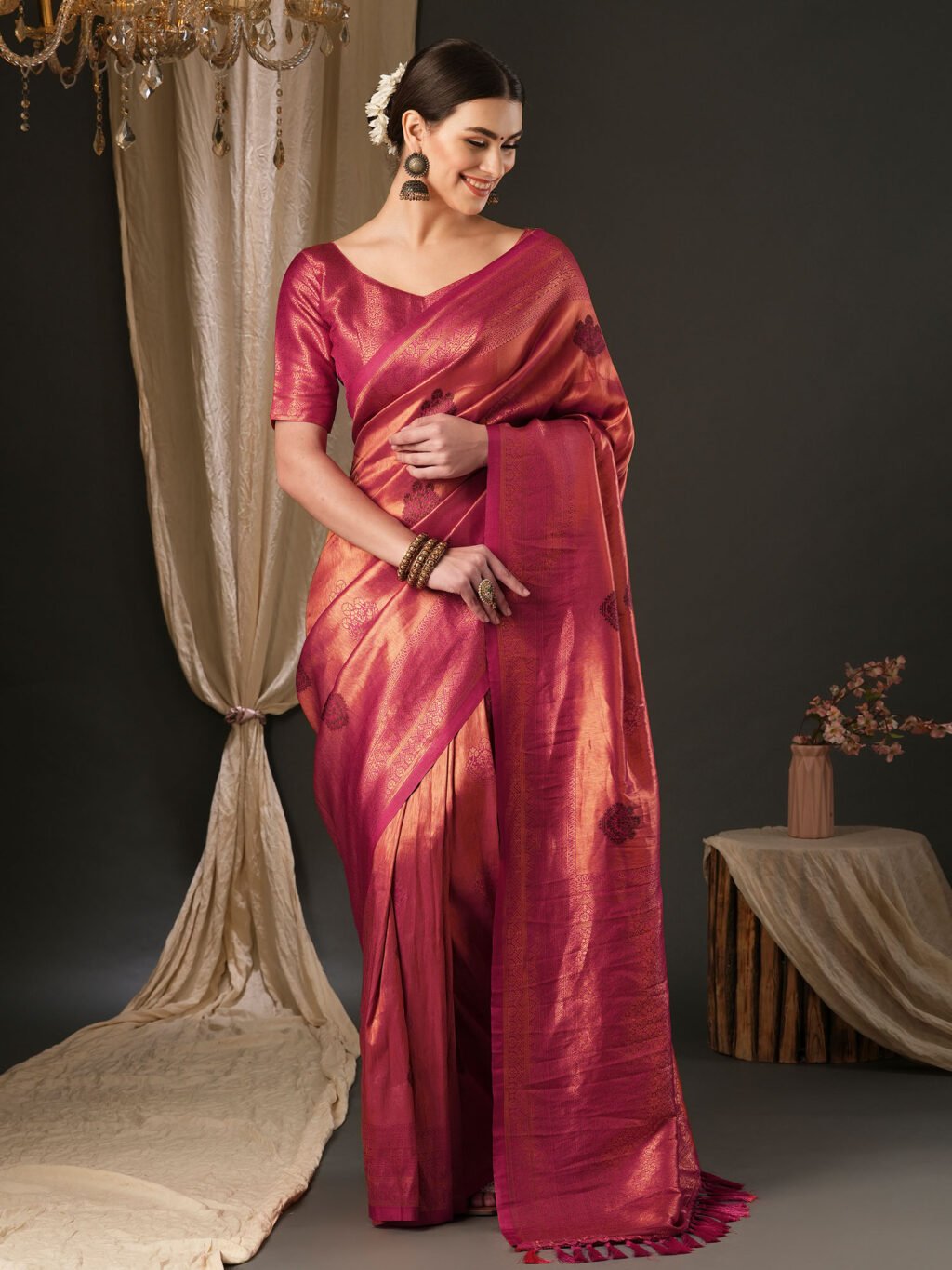 Opulent Pink Banarasi Silk Saree - Sarees