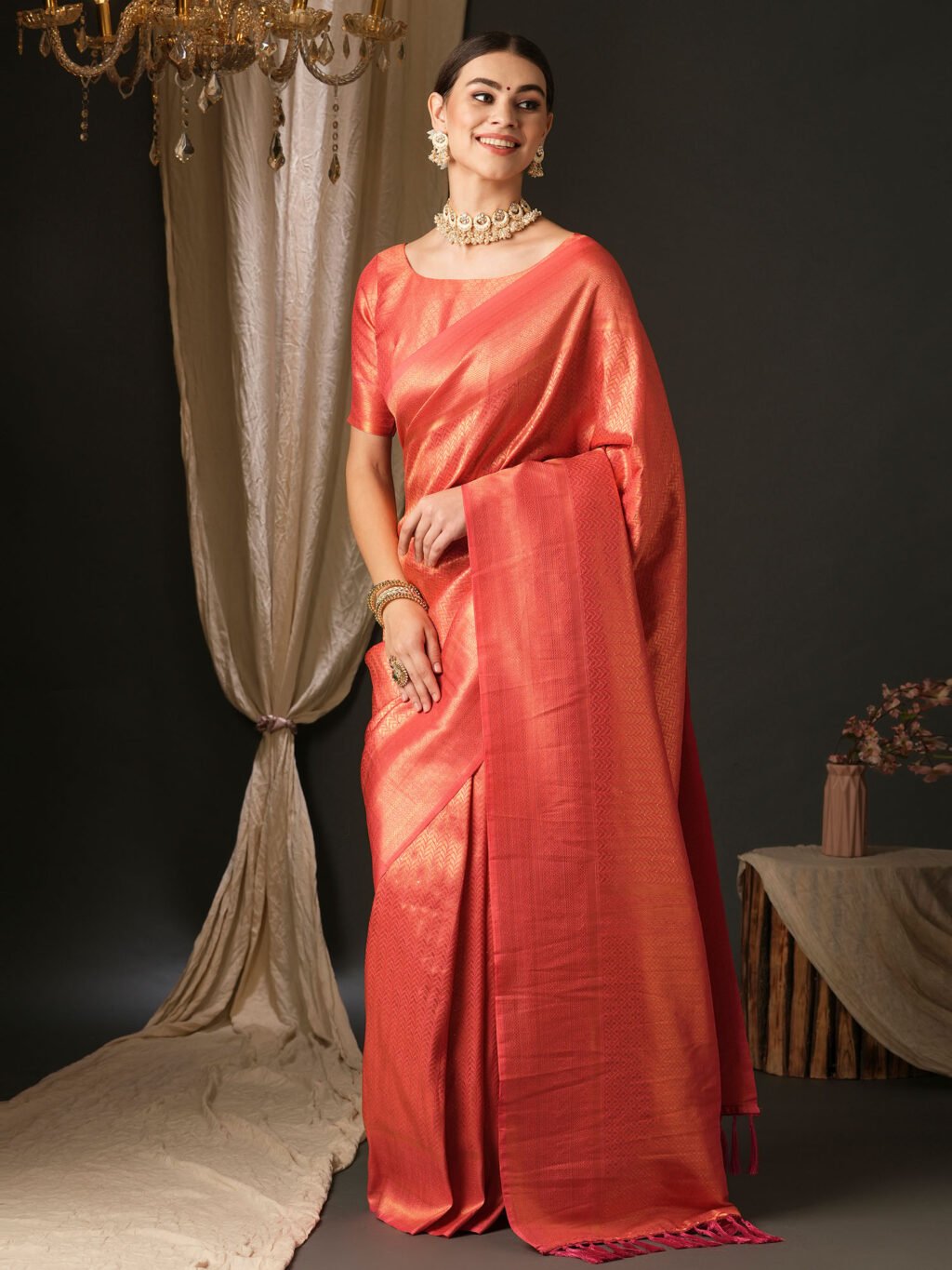 Graceful Orange Kanjeevaram Silk Saree - Sarees
