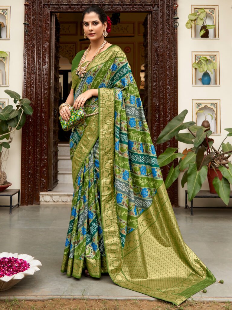 Light Green Floral Patola Silk Saree - Sarees
