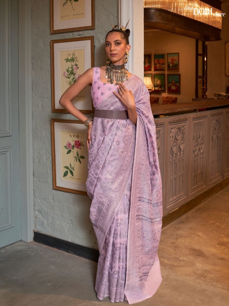 Light Lavender Kashmiri Modal Handloom Silk Saree - party wear saree