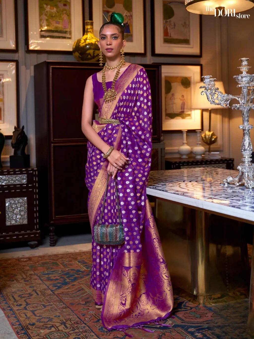Ethnic Designer Purple Pure Khadi Zari Woven Silk Saree - party wear saree