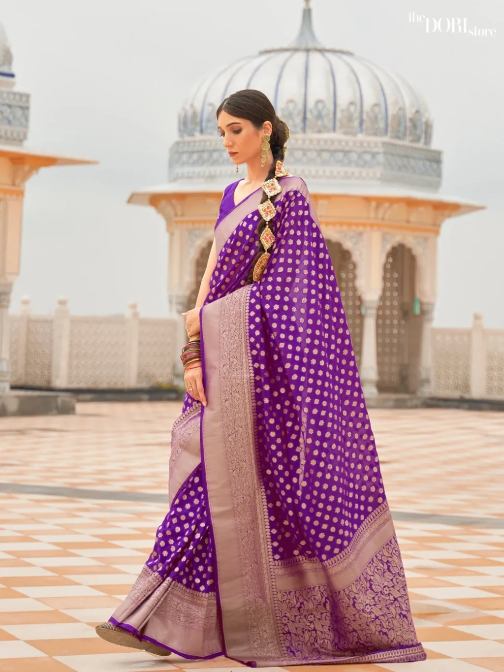 Plum Purple Nylon Handloom Georgette Silk Saree - party wear saree