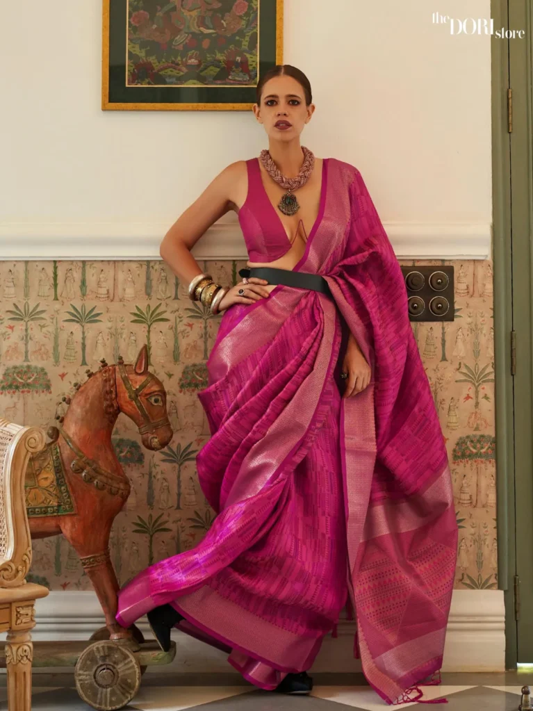 Magenta Pink Dual Tone Handloom Organza Silk Saree - party wear saree