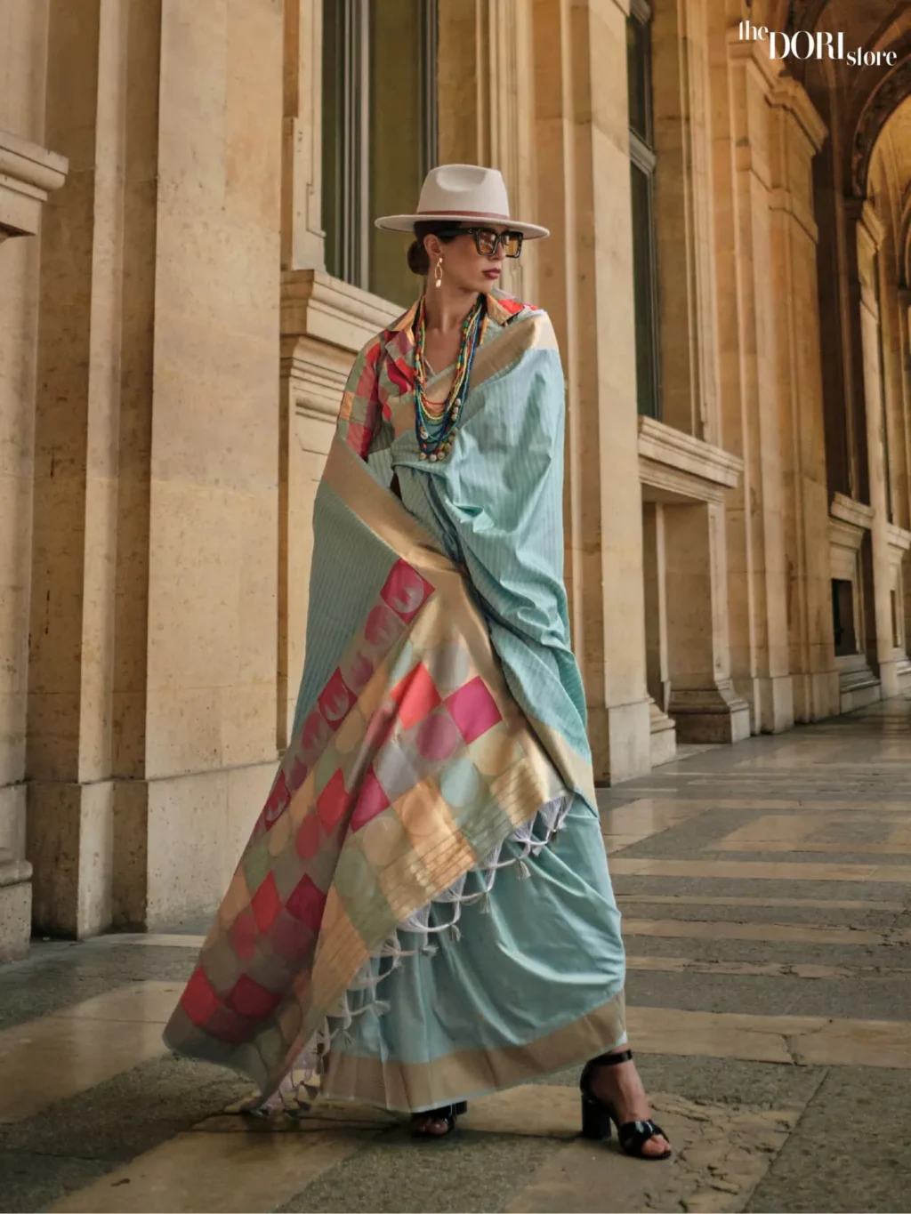 Ethnic Ocean Blue Zari Soft Silk Handloom Woven Saree - party wear saree