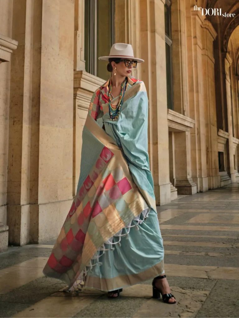 Ethnic Ocean Blue Zari Soft Silk Handloom Woven Saree - party wear saree