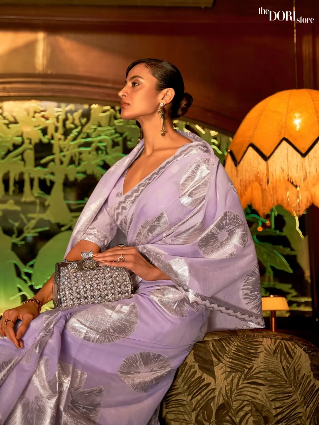 Partywear Lavender Purple Organza Silk Saree - Image 2
