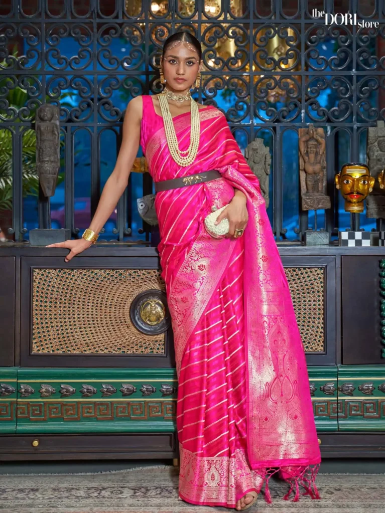 Partywear Queen Pink Banarasi Satin Silk Saree - party wear saree