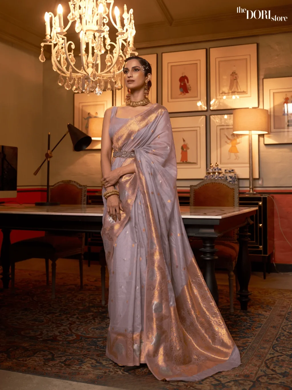 Lavender Designer Copper Zari Woven Silk Saree - party wear saree