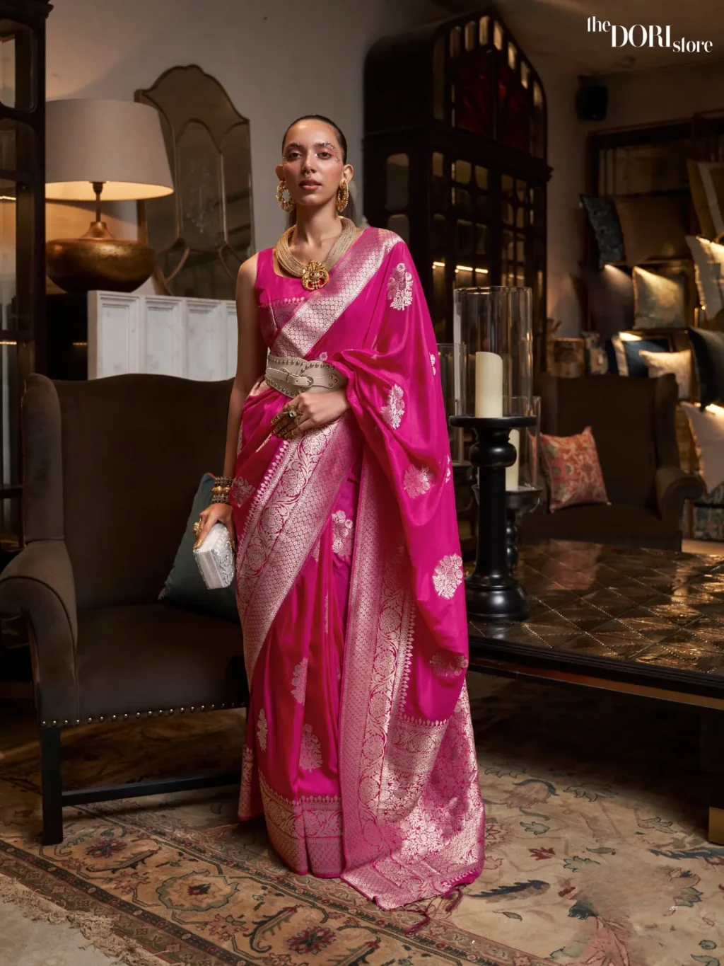 Royal Pink Pure Khadi Georgette Woven Saree - party wear saree