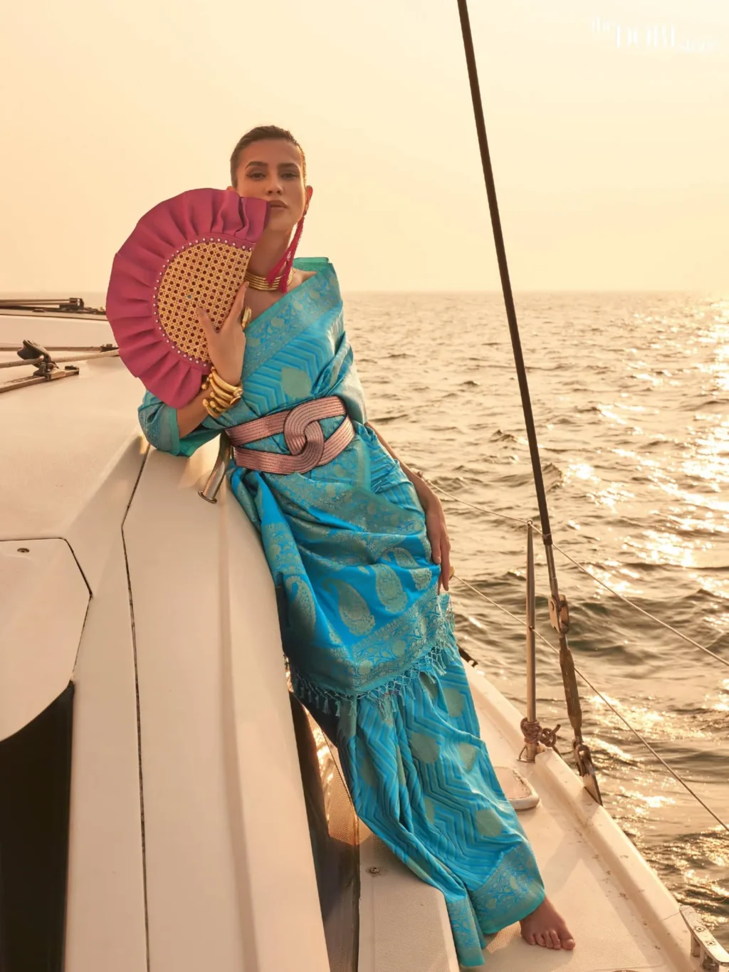 Designer Dual Tone Light Blue Satin Silk Saree - party wear saree
