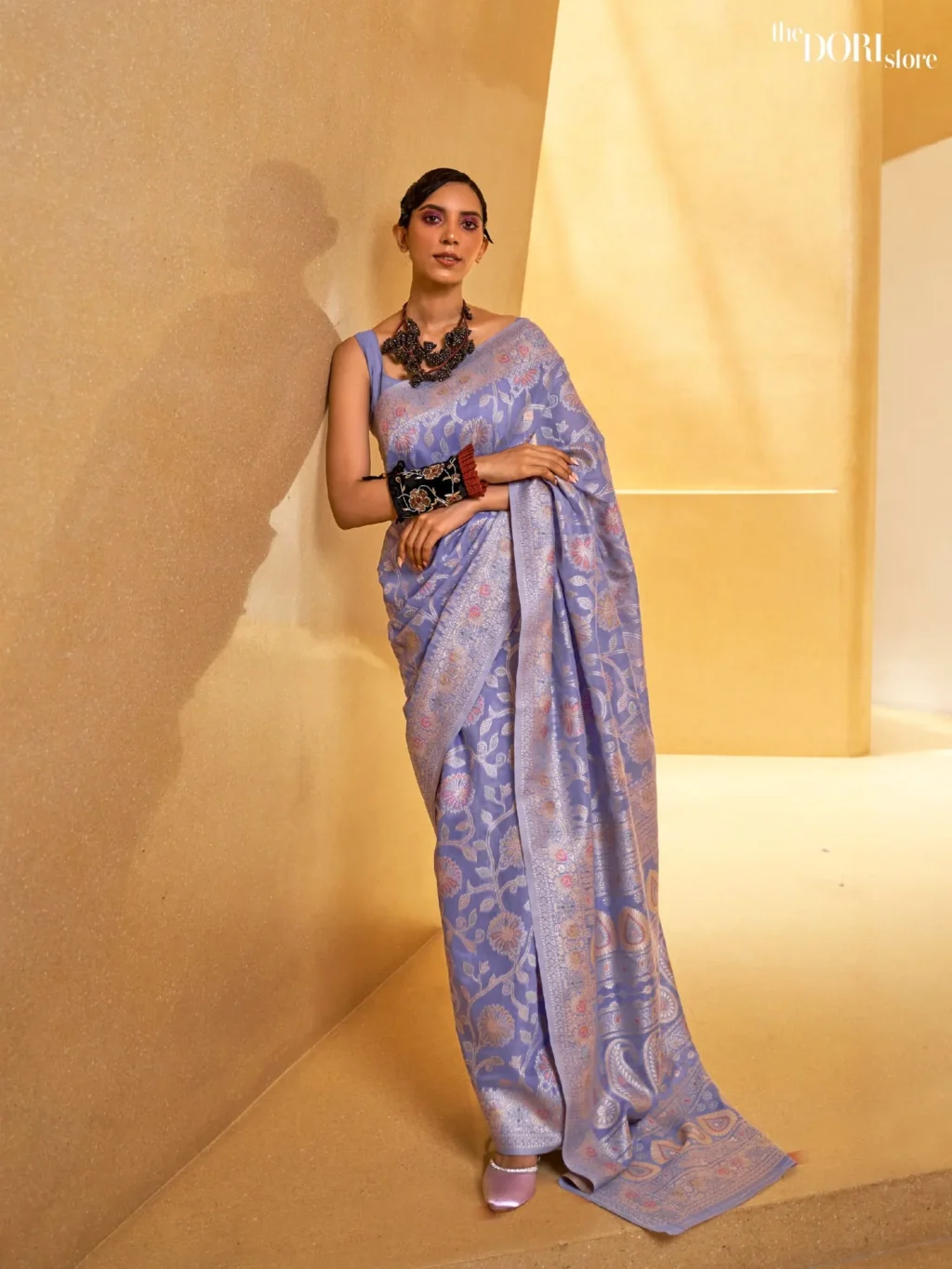 Lavender Chickankari Lucknowi Banarasi Silk Saree - party wear saree
