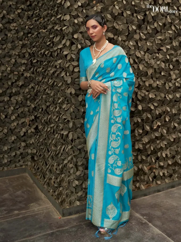 Elegant Light BlueBanarasi Chinon Silk Saree - party wear saree