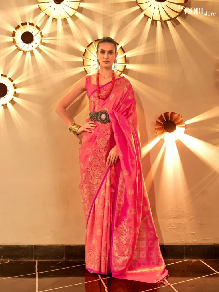 Blush Pink Banarasi Handloom Partywear Silk Saree - party wear saree