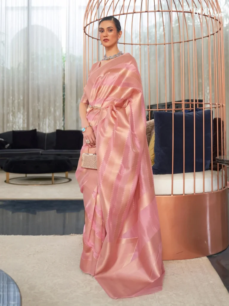 Blush Pink Partywear Organza Silk Saree - party wear saree