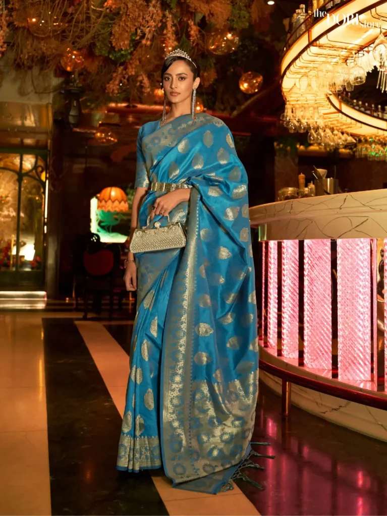 Luxe Light Blue Partywear Banarasi Silk Saree - party wear saree