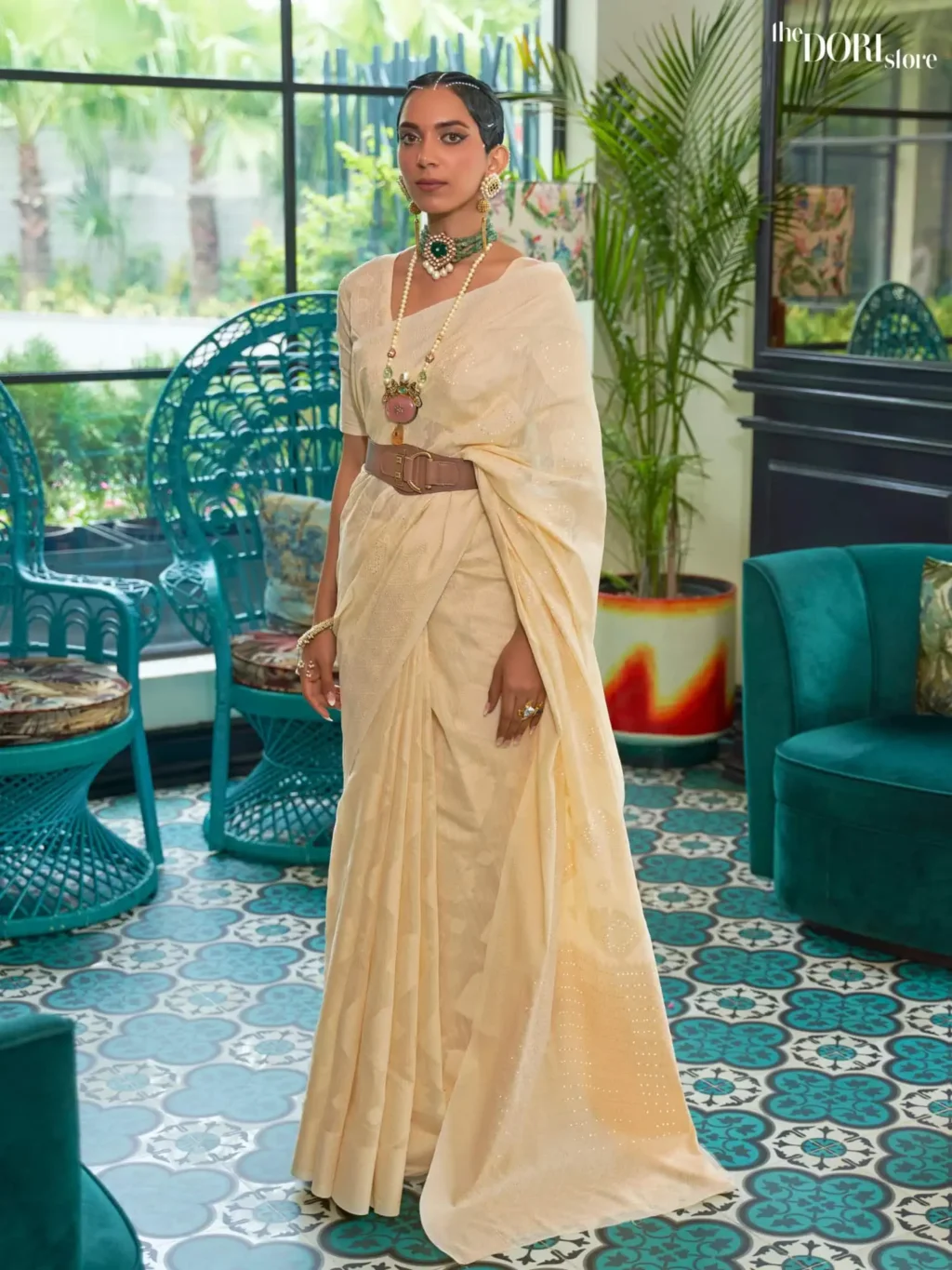 Light Yellow Chickankari Lucknowi Banarasi Silk Saree - party wear saree