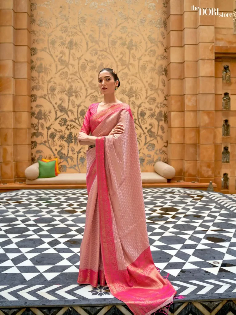 Pearl Pink Elegance Kanjeevaram Silk Saree - party wear saree