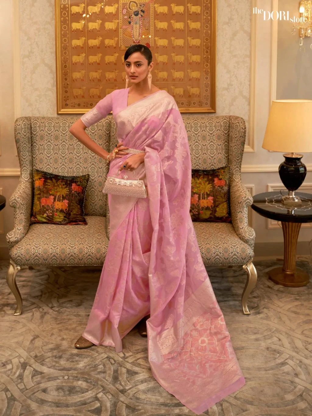 Designer Light Pink Georgette Silk Saree - party wear saree