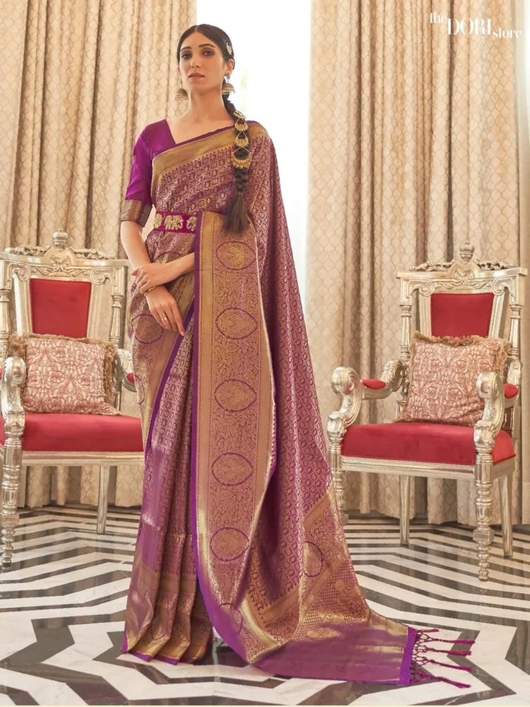 Majestic Royal Purple Kanjeevaram Silk Saree - party wear saree