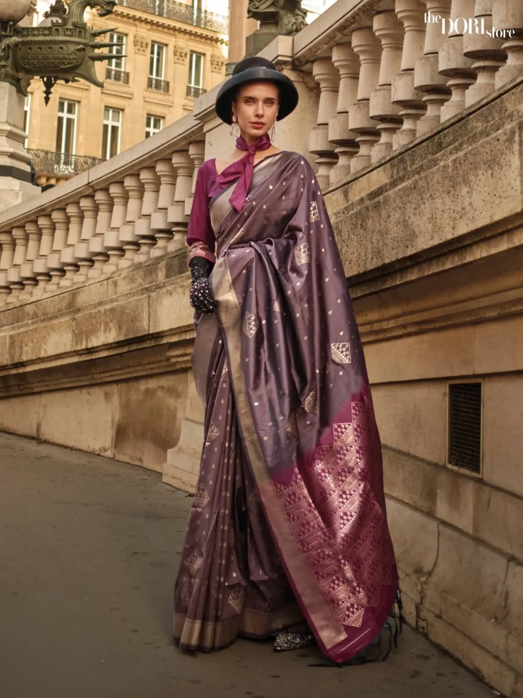 Rich Deep Purple Handloom Soft Silk Saree with Contrast Blouse  - party wear saree